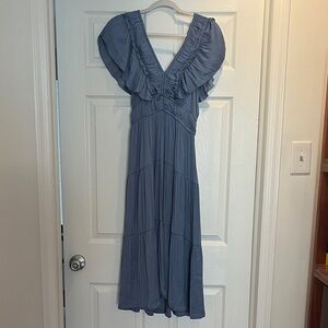 Joie Blue Midi Dress with Ruffled Sleeves